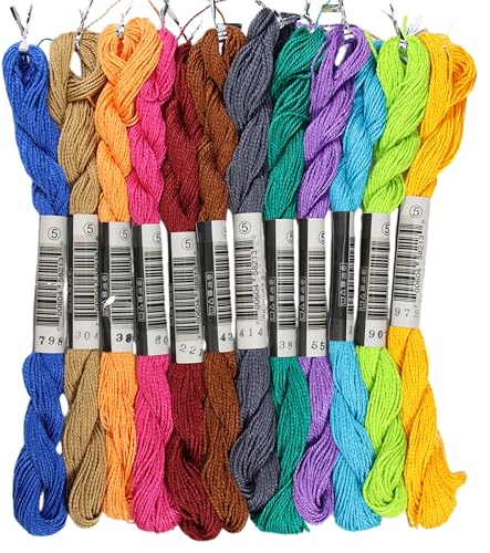 KCS 328 Yards(300 Meters) Mercerized Pearl Cotton Crochet Needlepoint Thread,Size 5, 12 skeins,Mixed Color 16 - color: 12color16, size: 12 skeins