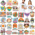 Estune 30 Pcs Summer Beach Iron on Transfers Summer Vibes DTF Ready to Press Heat Transfer Decal Retro Boho Vinyl Iron on Patches Stickers for T Shirts Jacket Bag Clothes DIY Crafts Party Decorations - style: Summer Beach