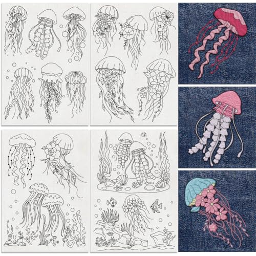 16Pcs Jellyfish Seagrass Water Soluble Hand Sewing Stabilizers - style: Jellyfish