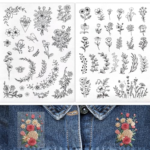 ZQmino Stick & Stitch Water Soluble Embroidery Paper, Embroidery Patterns - color: Floral