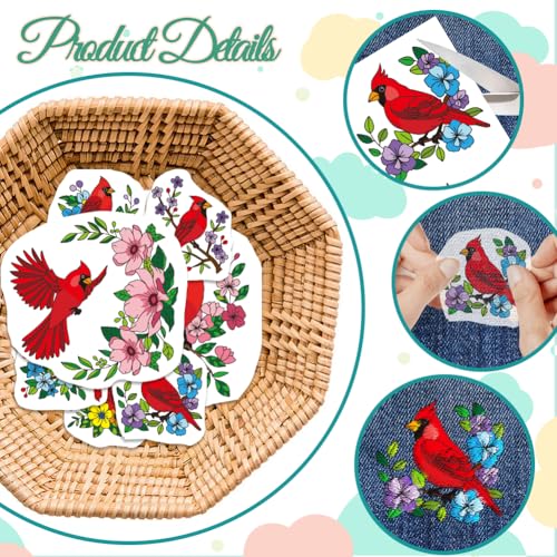GLOBLELAND 4 Sheets Christmas Cardinal Water Soluble Embroidery Pattern - color: Christmas Cardinal