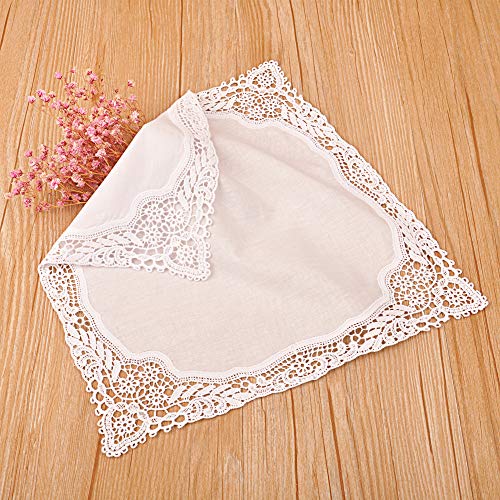 Milesky White Wedding Handkerchief Pure Cotton, Soft Ladies Hanky with Crochet Lace - color: Ch04