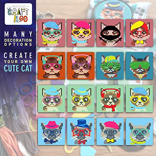 Cats Cross Stitch Kits for Kids - 5 Stamped Beginner Needlepoint Sets - color: Cats