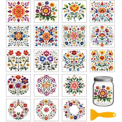 GLOBLELAND 18 Sheets Flowers Patterns Rub on Transfer - style: Wild Flowers