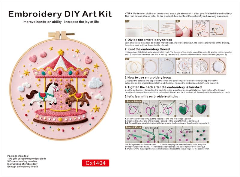 Haootadiy Beginner Embroidery Kit for Adults, Easy Cross Stitch Kit for Beginners and Adults, Full Embroidery Hoop Kit with Needles and Thread Included (Pattern 14) - color: Pattern 14