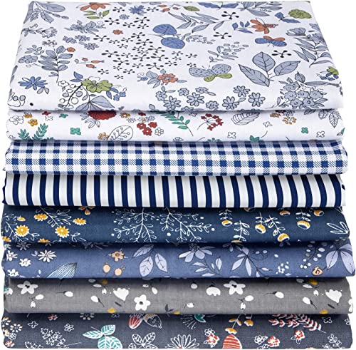 Aubliss 8pcs Fat Quarter Fabric Bundles 20'' x 20'' Cotton Craft Fabric - color: Navy Floral