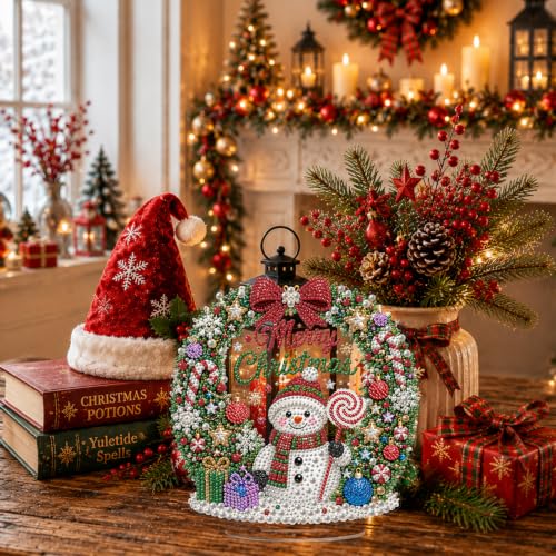 Eiflow Pearl Art Kit for Adults Christmas Snowman, DIY Tabletop Diamond Art Pearl Painting with Stand, Acrylic Stand Up Gem Painting Board Kit (Merry Christmas) - color: Merry Christmas