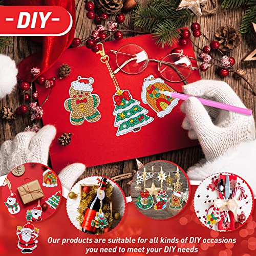 Junkin 12 Pcs Christmas Diamond Art Painting Keychain Ornaments 5d, Cute