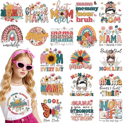 Dazoratix Mama Iron on Transfers - 20 Sheets Mother's Day DTF Heat Transfer Ready to Press Decals Patches Appliques Stickers Gift for Clothing T Shirts Clothes Hoodies Hat Bag DIY Craft Decorations - style: Mama-Flowers
