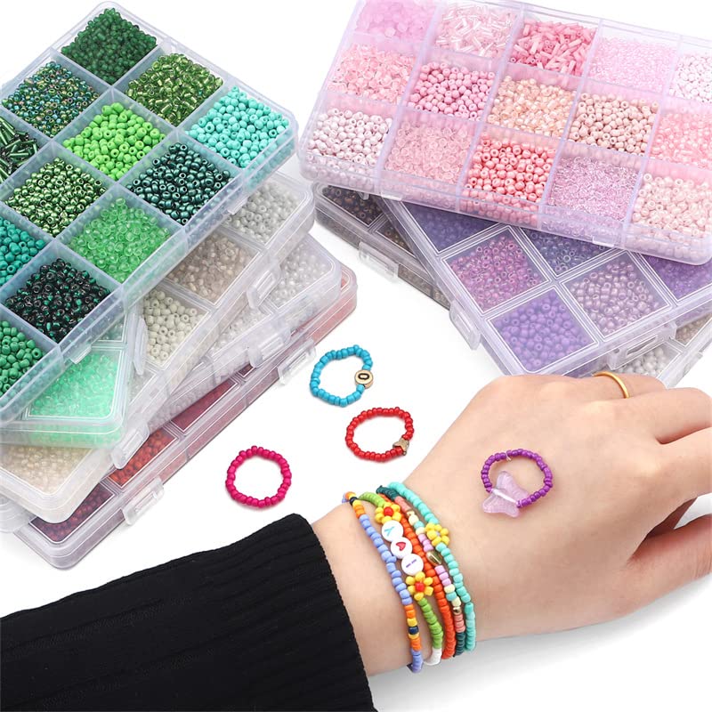 15 Grid Purple Glass Seed Bugle Tube Beads Kit for Jewelry Making DIY Craft - color: Purple, size: 15 Grid
