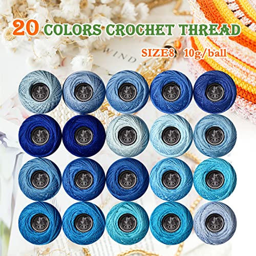 Soft 20 Colors Classic Crochet Thread 20 Pack,100% Cotton (blue-800-159) - color: blue Series