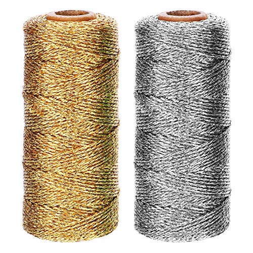 Pangda Christmas Twine Metallic Bakers Wrapping Twine, 1 mm, Gold, Sliver - color: Gold, Sliver, size: 1 mm