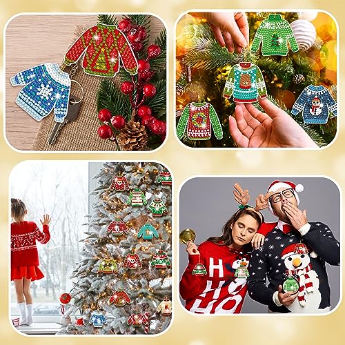 Estune 15 Pcs Christmas Diamond Painting Keychain Kits for Adults