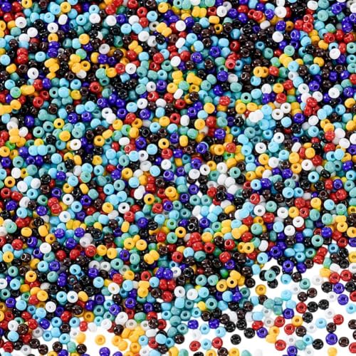 PH PandaHall 6000 Pcs 11/0 Glass Seed Beads, 2mm Seed Beads Mixed Colors Round Waist Bead Mini Spacer Bead for Earring Choker Bracelet Neckalce Waist Chain Jewelry DIY Crafts Making - color: Mixed Colors-6000 Pcs