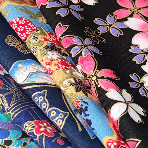 5PCS Cotton Pattern Fabric Bundles - Small Flower Pattern Japanese Style Fabric for Crafts Sewing Quilting Patchwork Face Protection (Gold Firework) - color: Gold