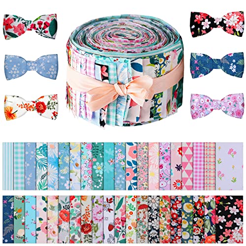 Tegeme 40 Pcs Floral Jelly Fabric Strips for Quilting 2.55" Patchwork Craft - color: Fresh Style
