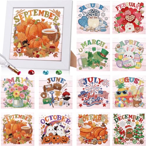 Trandraft 13 Pcs Fall Monthly Diamond Art Kits for Adults DIY Craft - style: Monthly Holiday