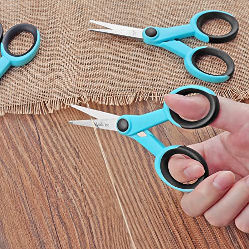 Asdirne 5” Detail Scissors, Embroidery Scissors with Sharp Stainless Steel Blade and Soft Handles, Great for Sewing, Craft, Office and School, 3 Pcs, Blue/Black