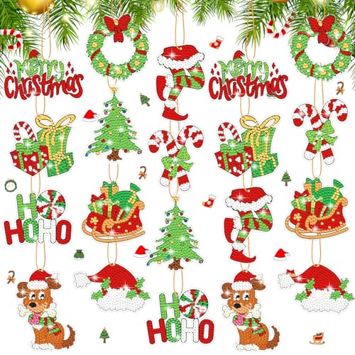 Realspring 20 Pcs Christmas Diamond Art Ornaments 5d Lime Green and Red - style: Novelty