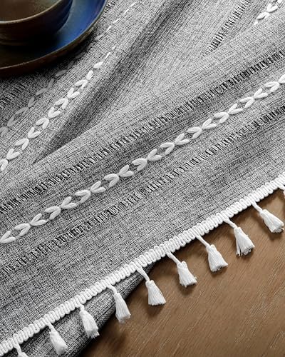 ZeeMart Hemstitched Striped Boho Table Cloth, 54x70 Inch Charcoal - color: Charcoal, size: 70" x 54" (Rectangular)