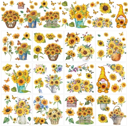 Wxiben 12 Pcs Sunflower Gnome Rub on Transfers for Crafts and Furniture - style: Sunflower