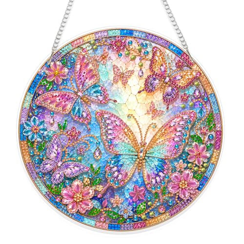 Eiflow Acrylic Diamond Art Hanging Kit for Adults Butterfly, DIY Diamonds Painting Door Hanger Ornament Kit Crystal Diamond Art Painting Wall Window Hanging Pendant - color: Butterflies