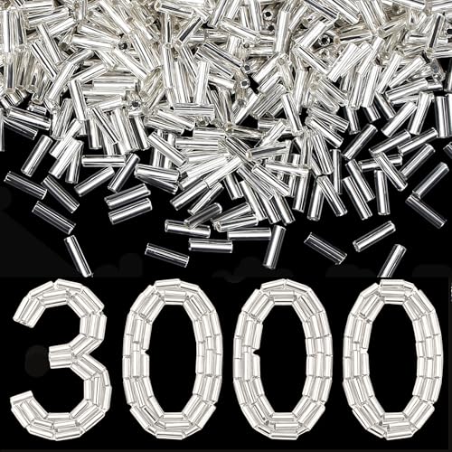 XIANNVXI 3000pcs Silver Glass Bugle Beads - color: Silver
