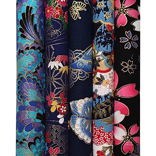 5PCS Cotton Pattern Fabric Bundles - Small Flower Pattern Japanese Style Fabric for Crafts Sewing Quilting Patchwork Face Protection (Gold Firework) - color: Gold