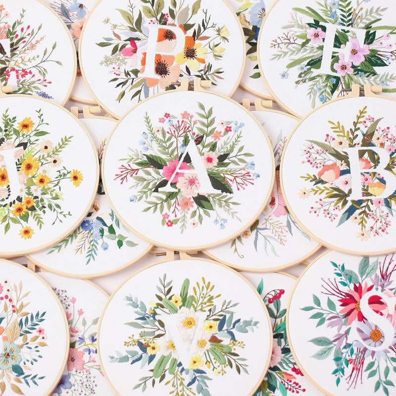 artcici Embroidery Kits Plant Flower Leaf English Letter Patterns for Beginners Adults, Full Range Embroidery Starter Kits Cross Stitch Needlework Supplies (Letter N) - color: Letter N