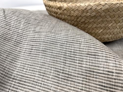 100% Linen Fabric – Lightweight Prewashed – Horizontal Stripe Patterns – Precut Style – Soft & Breathable – 52” Width – by The Linen Lab (Green & Beige 6377, 1 Yard pre Cut) - color: Green & Beige 6377, size: 1 yard pre cut