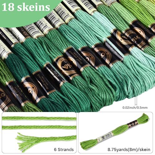 18 Skeins 157.5 Yards 6 Strands Sea Green Variegated Friendship Bracelet String Cross Stitch Floss Embroidery Thread Gradient Bulk Polyester Yarn Set for Crochet Knitting Sewing Weaving DIY - color: Sea Green