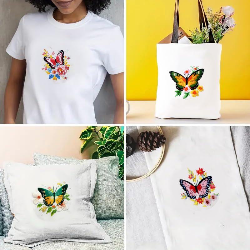 Zhenqing Butterfly Embroidery Kit 11.4x11.4 Inch - Complete Embroidery Set with Fabric, Threads, Needles & Hoop - Beginner-Friendly DIY Craft Kit for Adults (C0040) - color: C0040