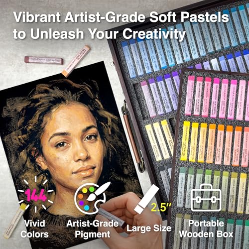 COLOUR BLOCK 144 Colors Soft Pastels Set, Wooden Box, Artist Chalk Pastels - size: 144 Count (Pack of 1)