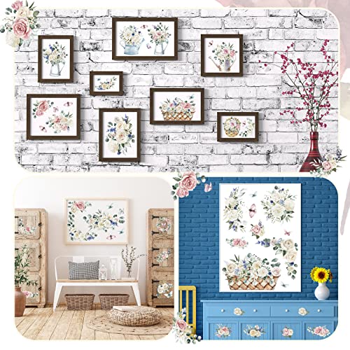 BBTO 12 Sheets Rub on Transfers for Crafts Wood Furniture DIY, 5.5" x 5.7" - style: White Rose
