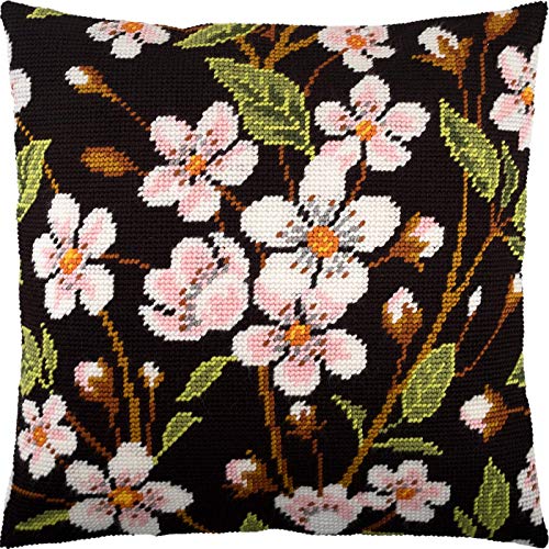 Cherry Blossoms. Needlepoint Kit. Throw Pillow 16×16 Inches. Printed Tapestry Canvas, European Quality - color: Cherry Blossoms (Front)