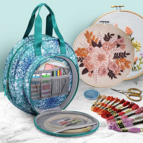 FINPAC Embroidery Project Bag, Embroidery Kits Storage Carrying Tote Bag - color: Emerald Illusions