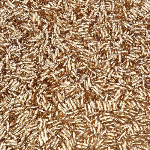 1400pcs 2x7mm Golden Glass Bugle Beads Tube Twisted Seed Beads for Earring Bracelet Necklace Jewelry DIY Craft Making AAA - color: Golden