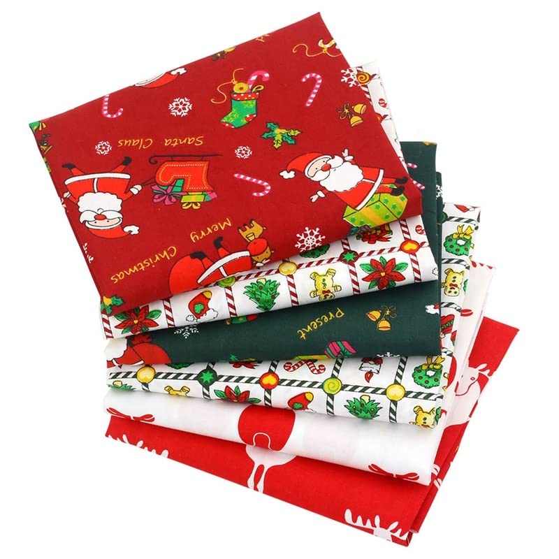 AMORNPHAN Christmas Holiday Printed 100% Cotton Quilting Bundles Fabric for Patchwork Needlework DIY Handmade Sewing Crafting Precut Face Mask 16x20 Inches (40x50cm.) Set of 6 Pieces (Christmas) - color: Christmas