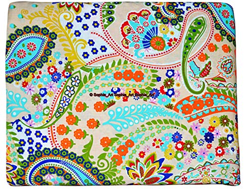 Indian Hand-Block Printed Jaipuri Flower Print Floral Ethnic Sanganer Kurti Print Cotton Fabric (Beige Paisley, 3 Yard) - color: Beige Paisley, size: 3 yard