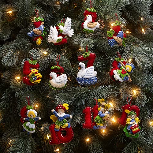 Bucilla Felt Applique 12 Piece Ornament Making Kit, Twelve Days of Christmas, Perfect for DIY Arts and Crafts, 89446E