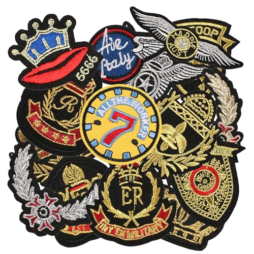 16pcs Badge Iron/Sew on Patches, Cool Retro Embroidered Applique, Fashion Decoration for Clothes, Hat, Bag, Dress, Shirt, Jeans - color: 16pcs Badge
