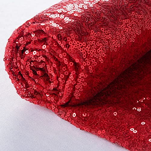 ShiDianYi 15 Feet Sequin Fabric by The Yard - 5 Yards Red Glitter Mesh Material for Sewing, Dress Making - Sparkle Fabric - color: Red, size: 5 Yard