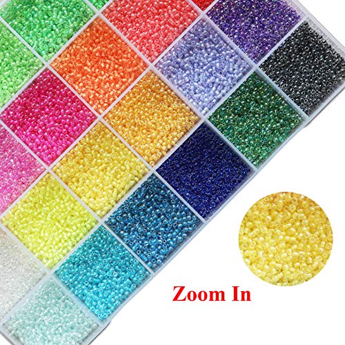 Bala&Fillic 2mm Size Almost Uniform Colors Lined Glass Seed Beads About 20000pcs 12/0 Crystal Seed Beads for Jewelry Making (About 850pcs/Color, 24 Colors) - color: 24 Colors Lined -Size 2mm