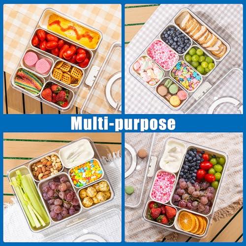 Bandesun Divided Serving Tray with Lid and Handle - Clear Organizer for Candy, Fruits, Nuts, Snacks - Snackle Box Charcuterie Container for Portable Snack Platters - Perfect for Party, Entertaining - style: compartments Long 2pcs Small 4pcs