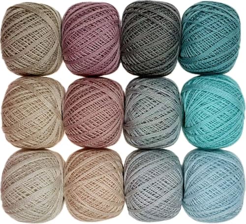 KCS Mercerized Pearl Cotton Thread Size 8 Crochet Needlework Embroidery Threads Ball (12, 12balls11) - color: 12balls11