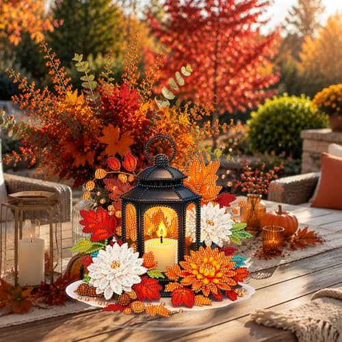 Eiflow Fall Diamond Art Tabletop Kit for Adults, DIY Table Top Diamond Art Painting with Stand, Acrylic Stand Up Gem Painting Desktop Board Kit (Autumn Candle) - color: Fall Candle