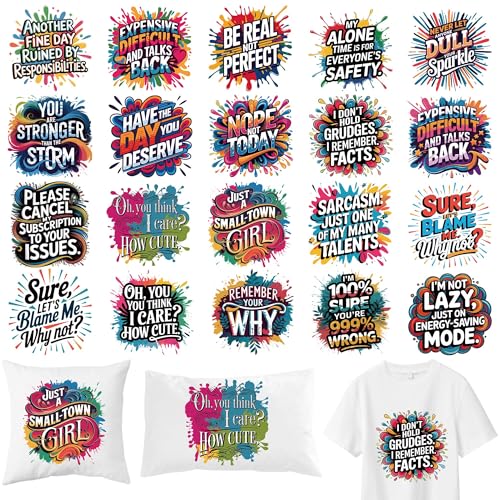 24 Sheets Funny Sarcastic Iron on Transfers for T-Shirts