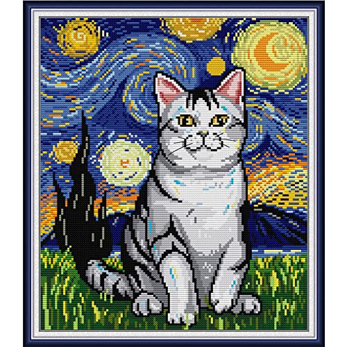 Svarog Stamped Cross Stitch Kits Beginners Full Range of Embroidery Patterns Starter Kits for Adult or Kids DIY Cross Stitches Needlepoint Kits 14CT-Stellaluna and The cat 12.2x13.78 inch - color: Stellaluna and the cat 12.2x13.78 inch