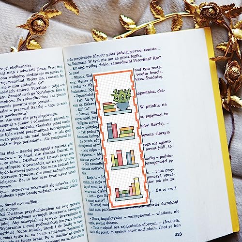 FREEBLOSS 6 Set Cross Stitch Bookmark Kit 8"x2.4" 11CT Cat on Books - style: Books&Cats