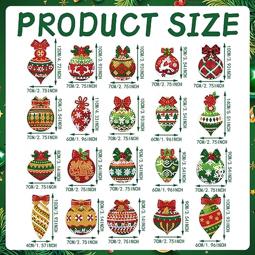 Tondiamo 20 Pcs Christmas Diamond Painting Keychain Kits 5D DIY Diamond Art Pendants Double Sided Hanging Key Chains for Christmas Party Decoration DIY(Balls Style) - style: Balls Style